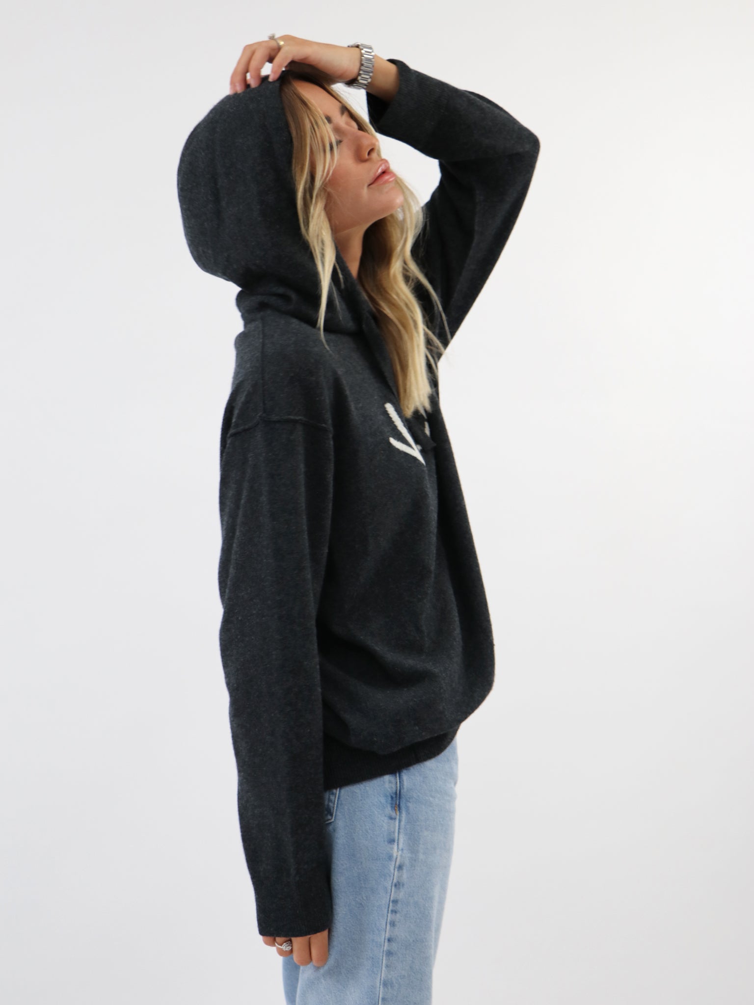 Cashmere Hooded Sweatshirt with Intarsia