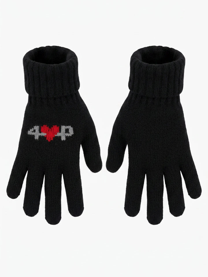 Cashmere gloves with intarsia and ribbed cuffs #BLACK