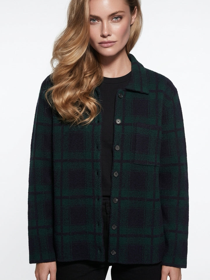 Cashmere Boyfriend button up overshirt #GREEN/BLUE