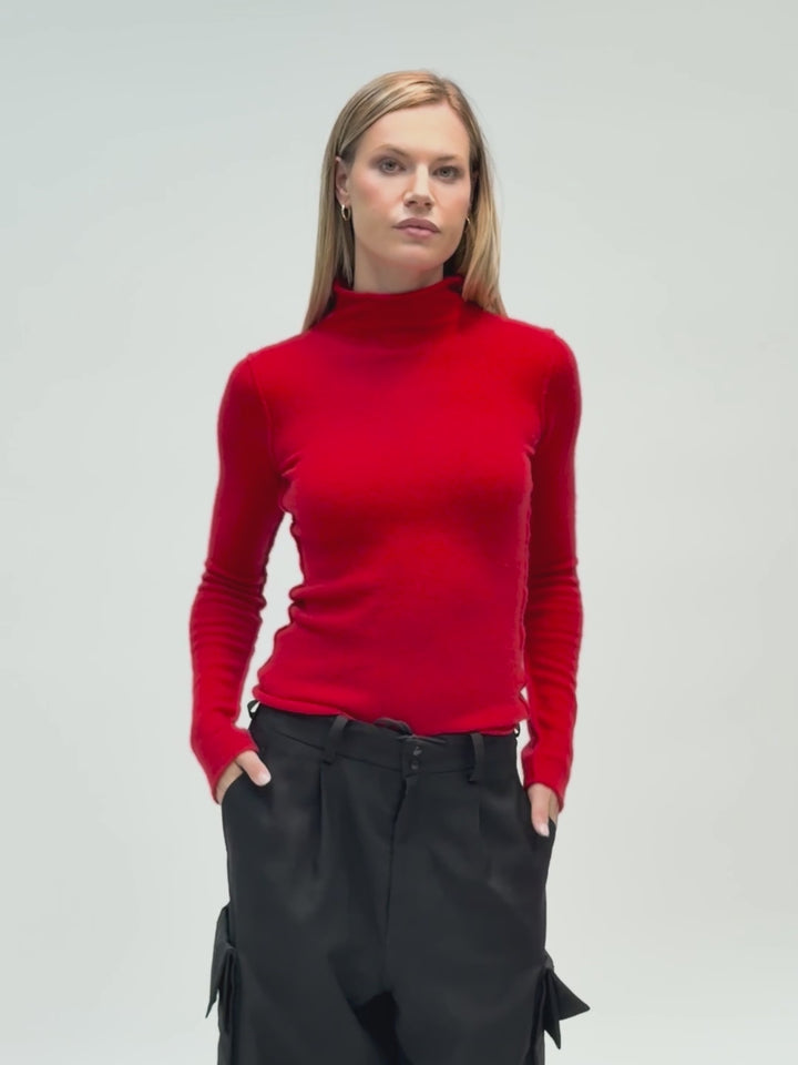 Cashmere mock neck light weight sweater #RED