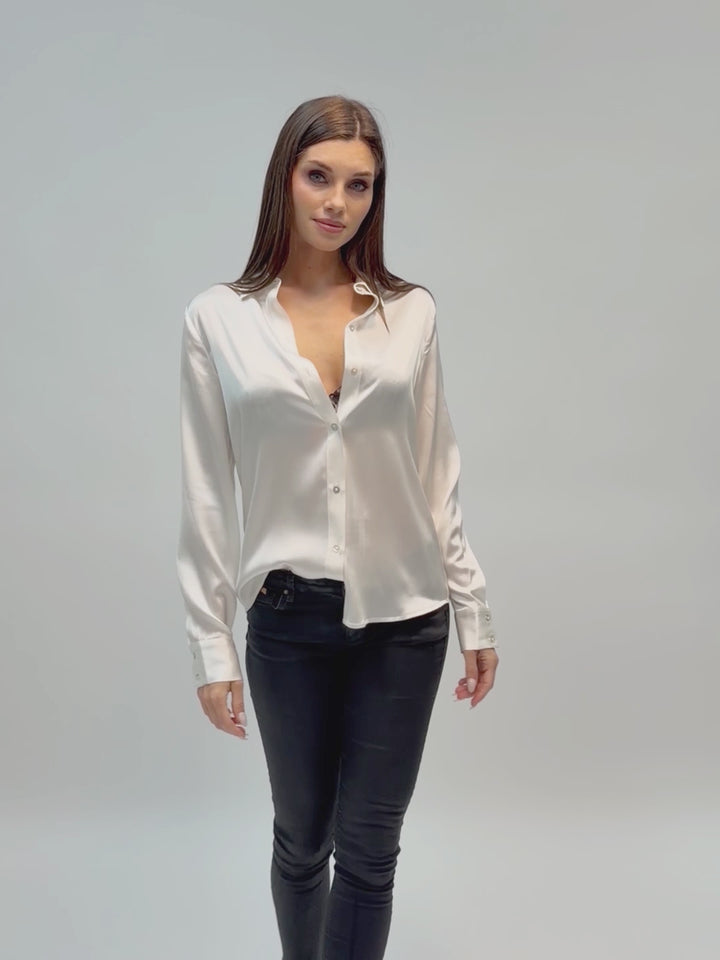 Silk Charmeuse classic button-up shirt #PEARL
