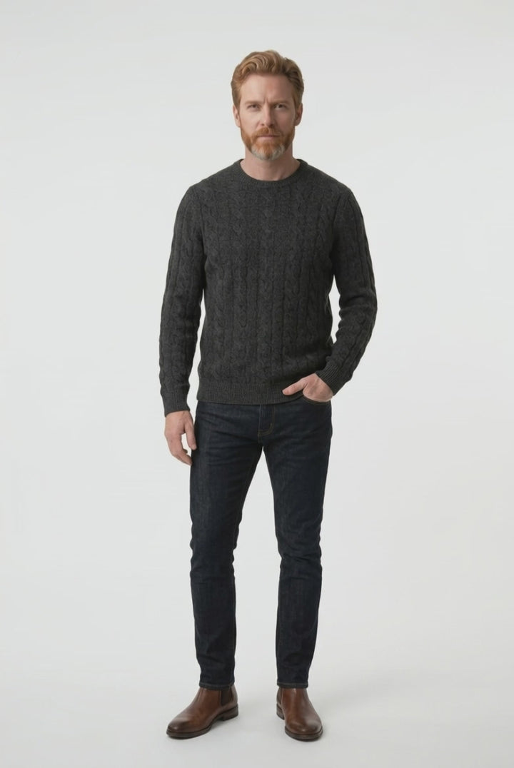 Men Cashmere cable-knit crewneck sweater #CHARCOAL