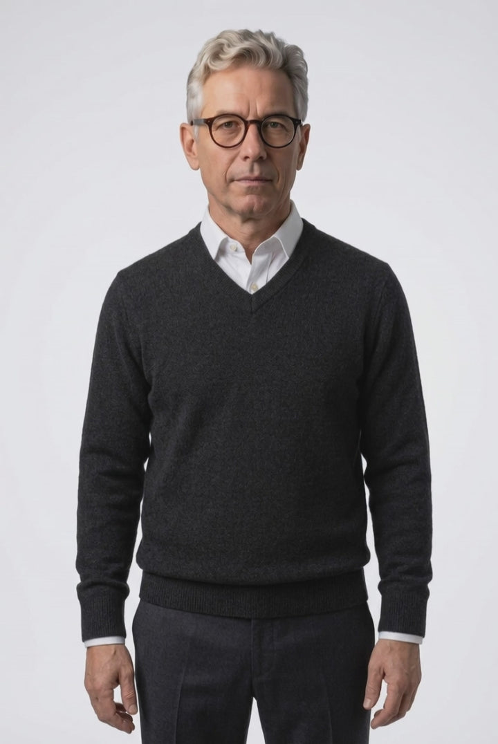 Cashmere men V-neck sweater #BLACK