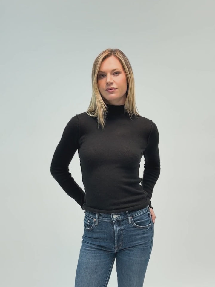 Cashmere mock neck light weight sweater #BLACK