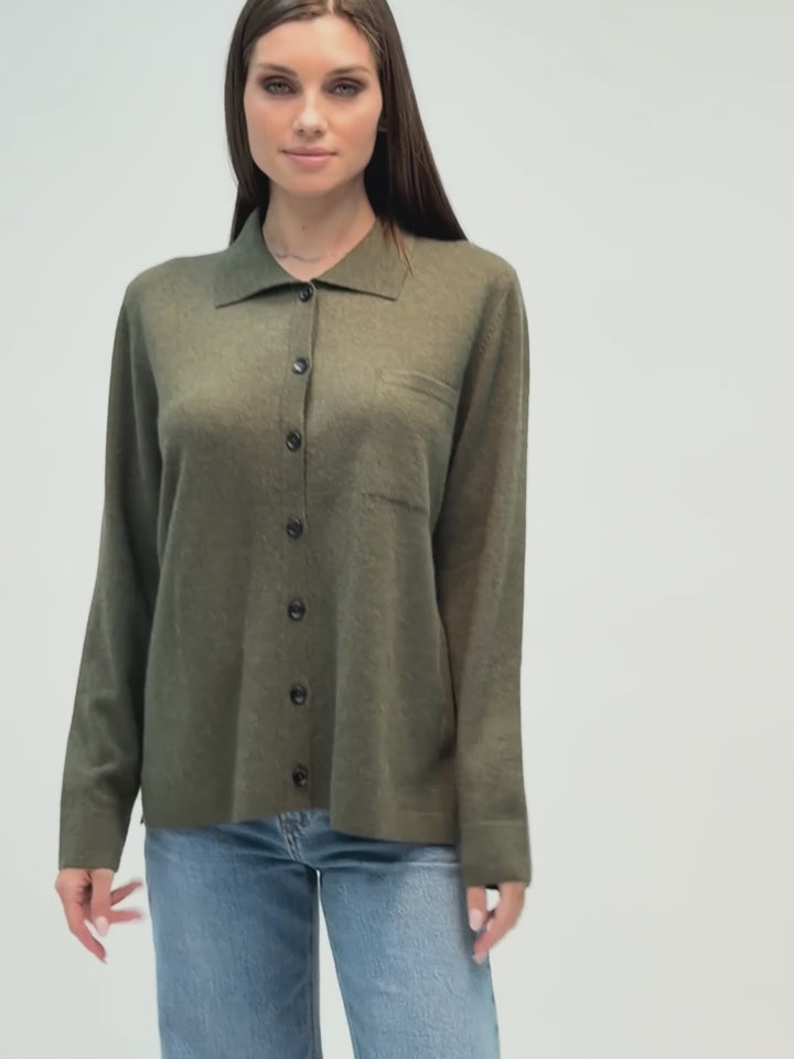 Cashmere button-up shirt with patch pocket and collar #MOSS