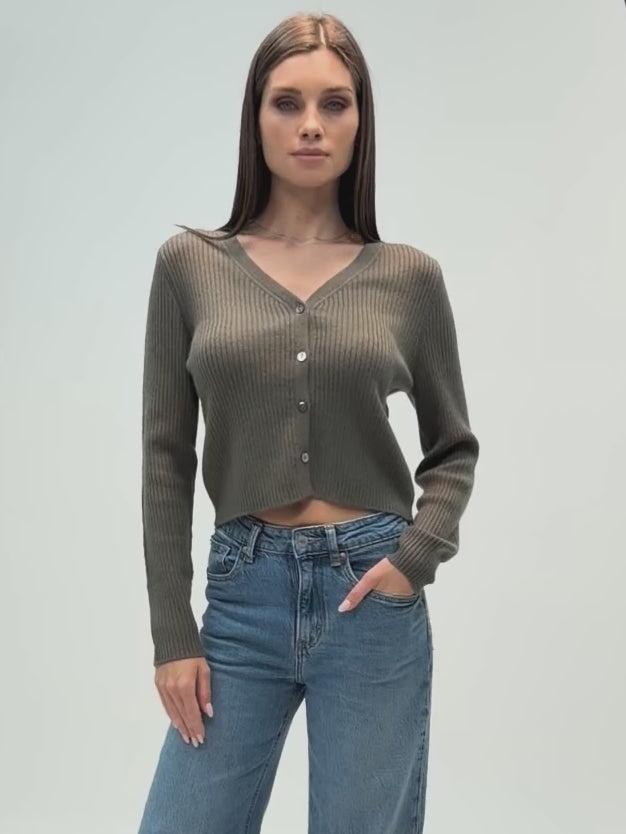Cashmere light weight ribbed knit cropped cardigan #MOSS