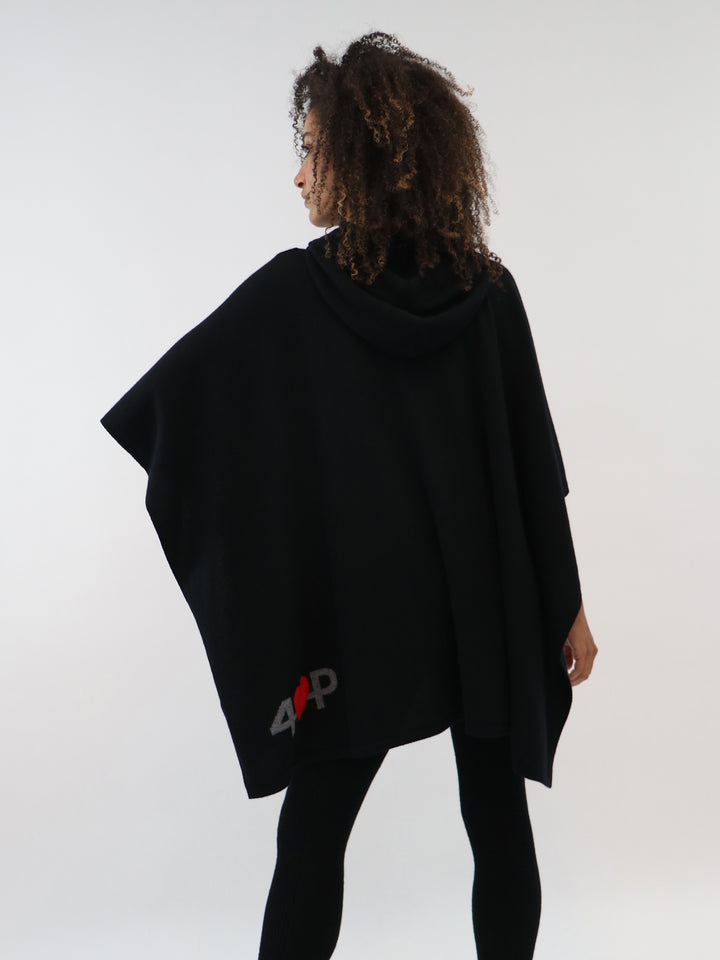 Cashmere Hooded Poncho #BLACK