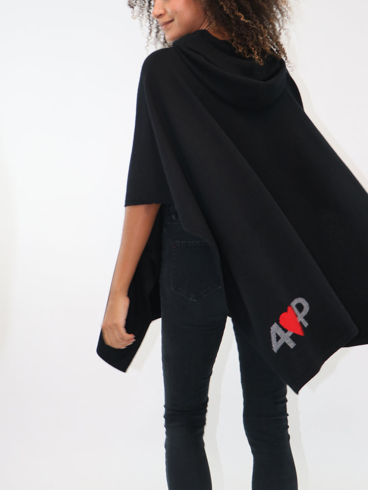 Cashmere Hooded Poncho #BLACK