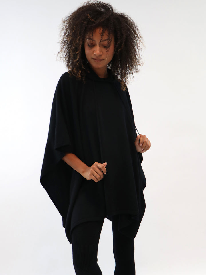 Cashmere Hooded Poncho #BLACK