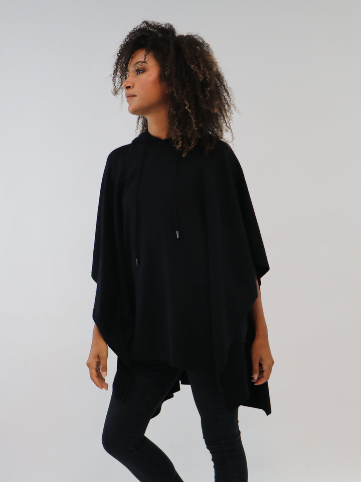 Cashmere Hooded Poncho #BLACK