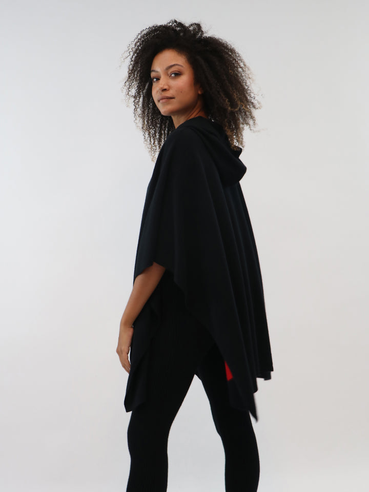 Cashmere Hooded Poncho #BLACK