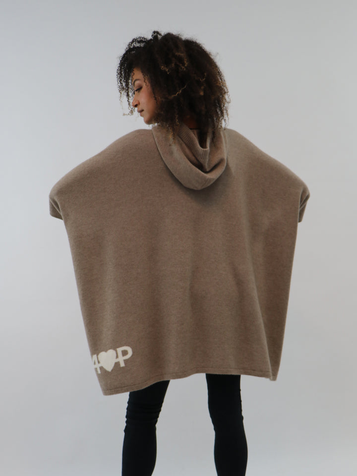 Organic Cashmere Hooded Poncho #FAWN