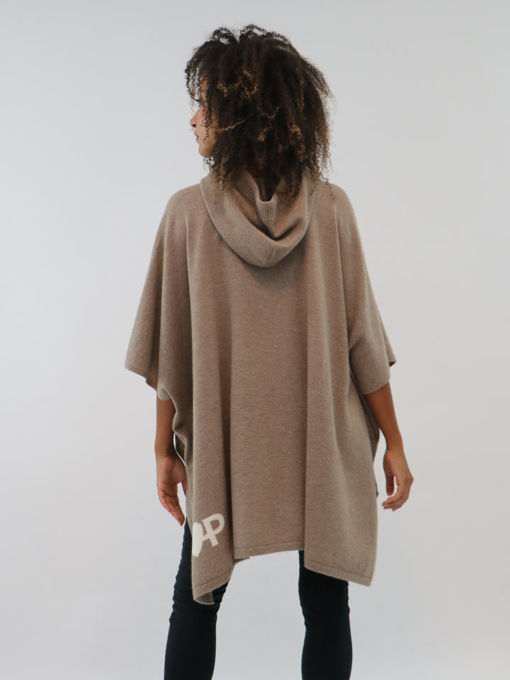 Organic Cashmere Hooded Poncho #FAWN