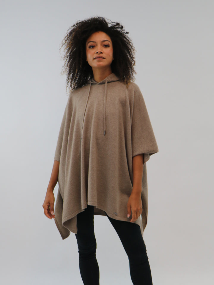 Organic Cashmere Hooded Poncho #FAWN