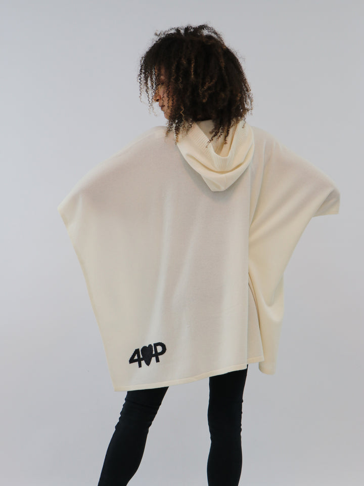 Organic Cashmere Hooded Poncho #PEARL