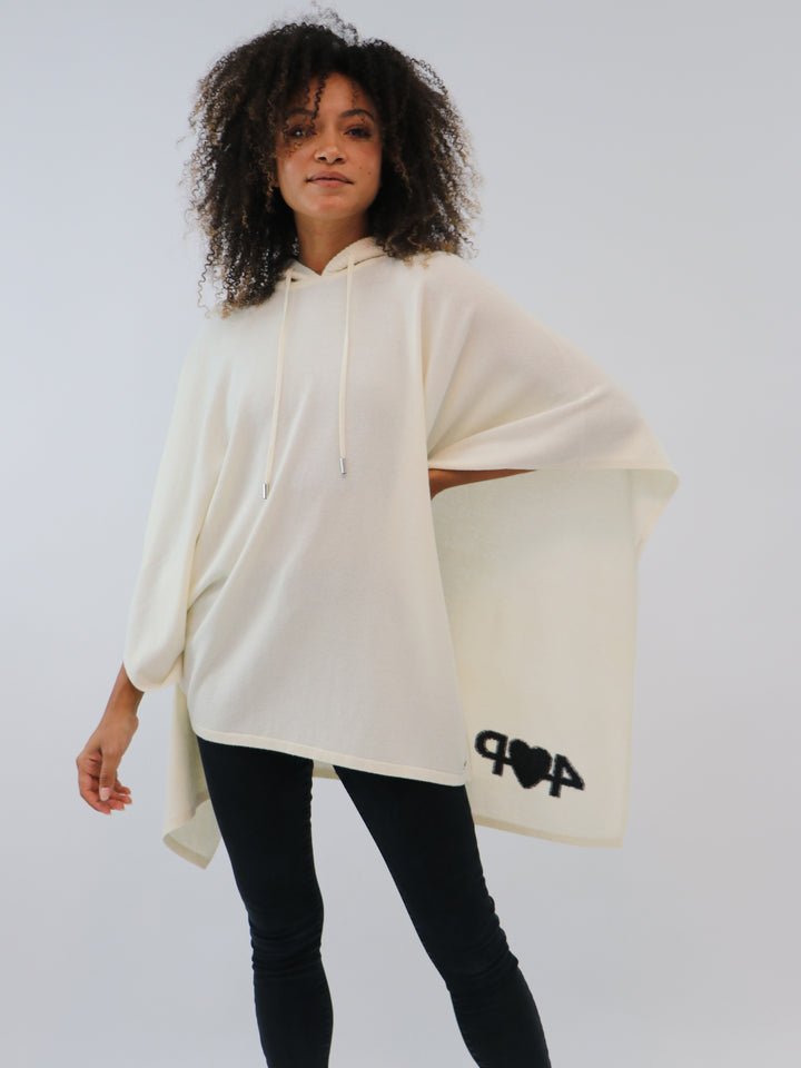 Organic Cashmere Hooded Poncho #PEARL