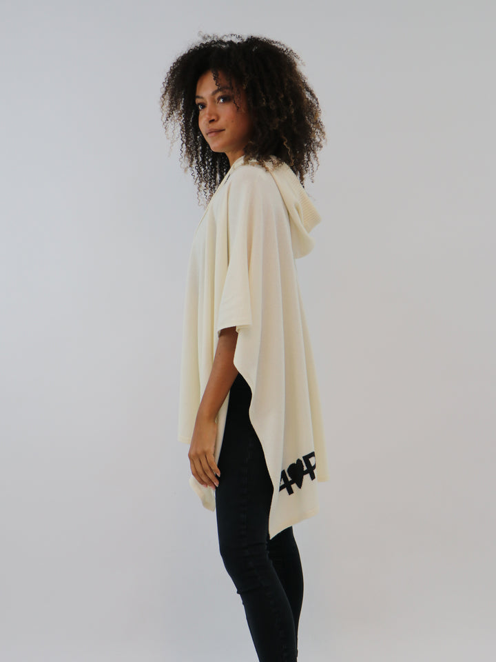 Organic Cashmere Hooded Poncho #PEARL
