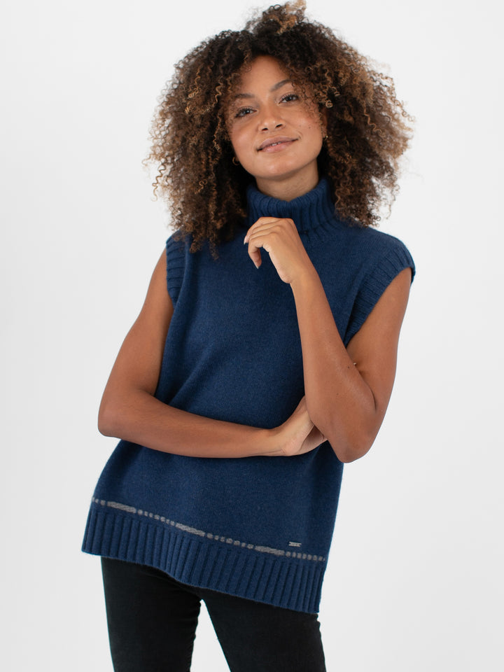Cashmere Sleeveless Turtleneck #DUTCH BLUE