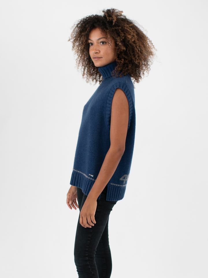 Cashmere Sleeveless Turtleneck #DUTCH BLUE