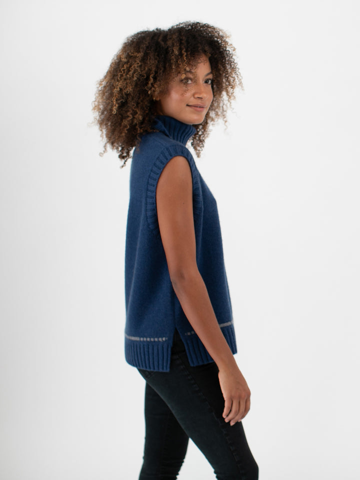 Cashmere Sleeveless Turtleneck #DUTCH BLUE