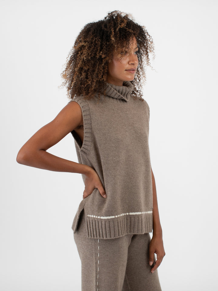 Cashmere Sleeveless Turtleneck #FAWN