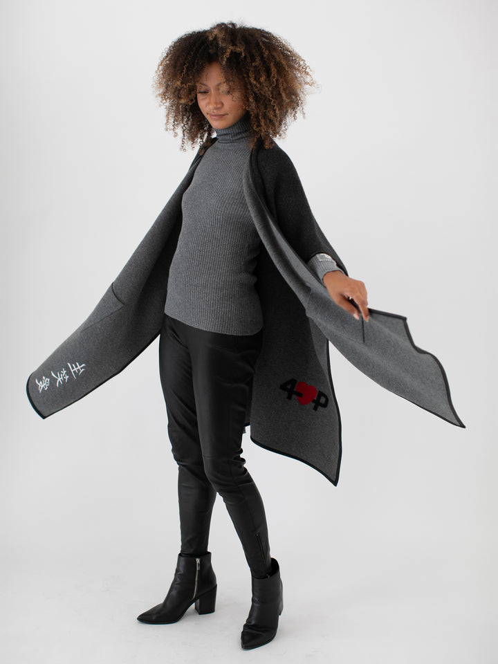 Cashmere Reversible Poncho #CHARCOAL/SMOKE