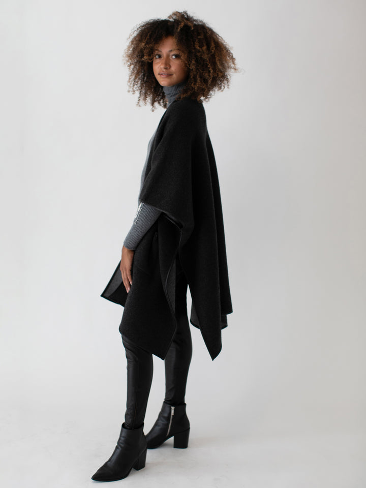 Cashmere Reversible Poncho #CHARCOAL/SMOKE