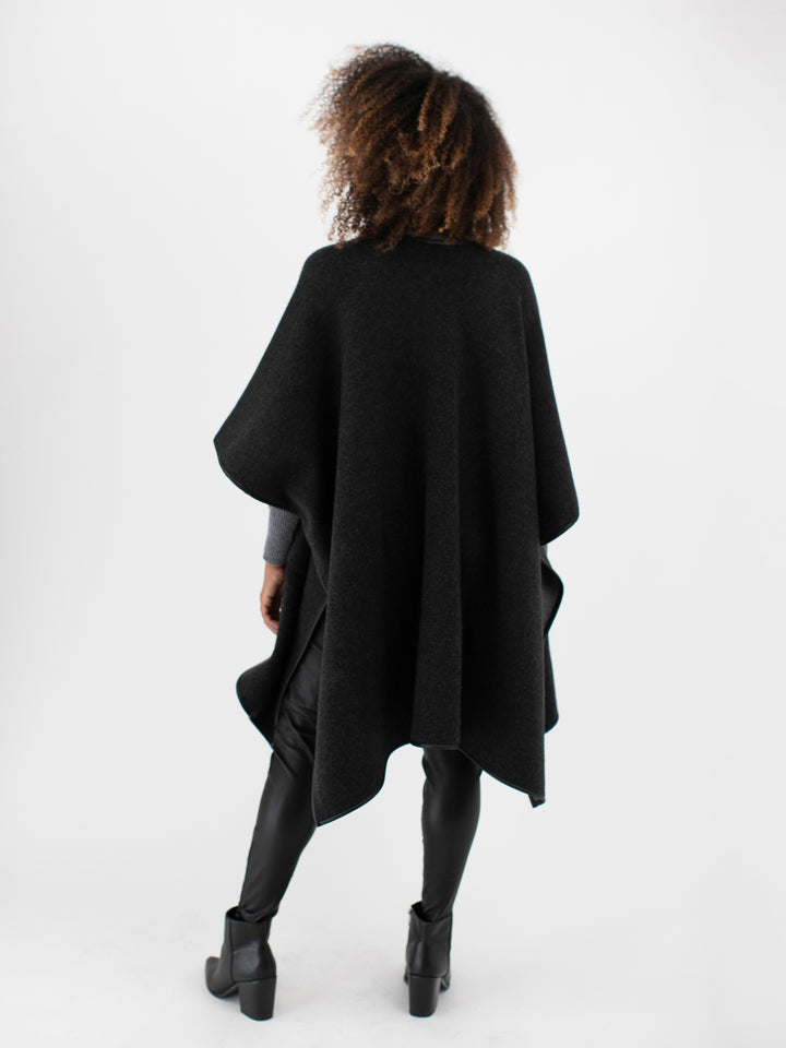 Cashmere Reversible Poncho #CHARCOAL/SMOKE