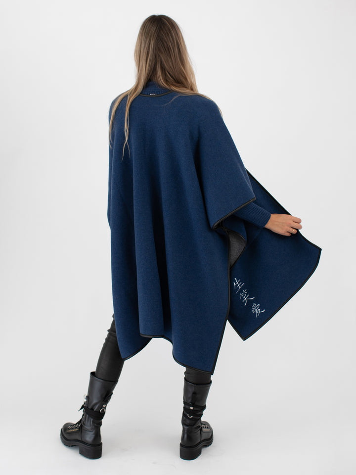 Cashmere Reversible Poncho #DUTCH BLUE/SKY GREY