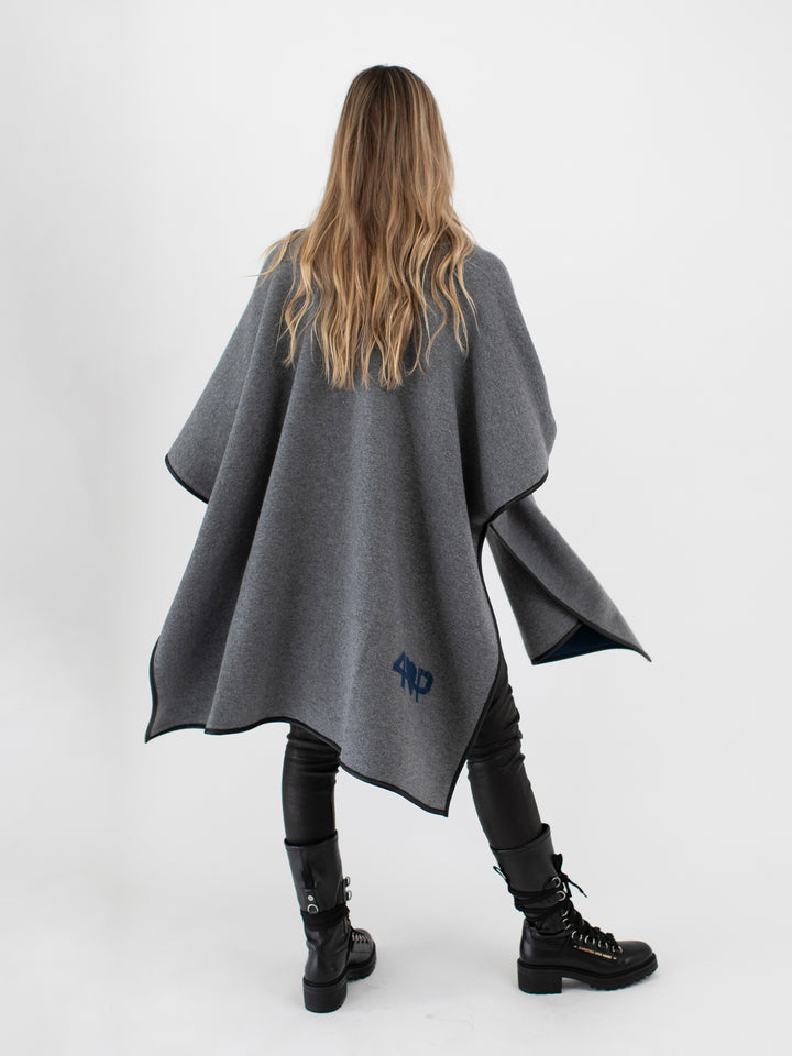 Cashmere Reversible Poncho #DUTCH BLUE/SKY GREY