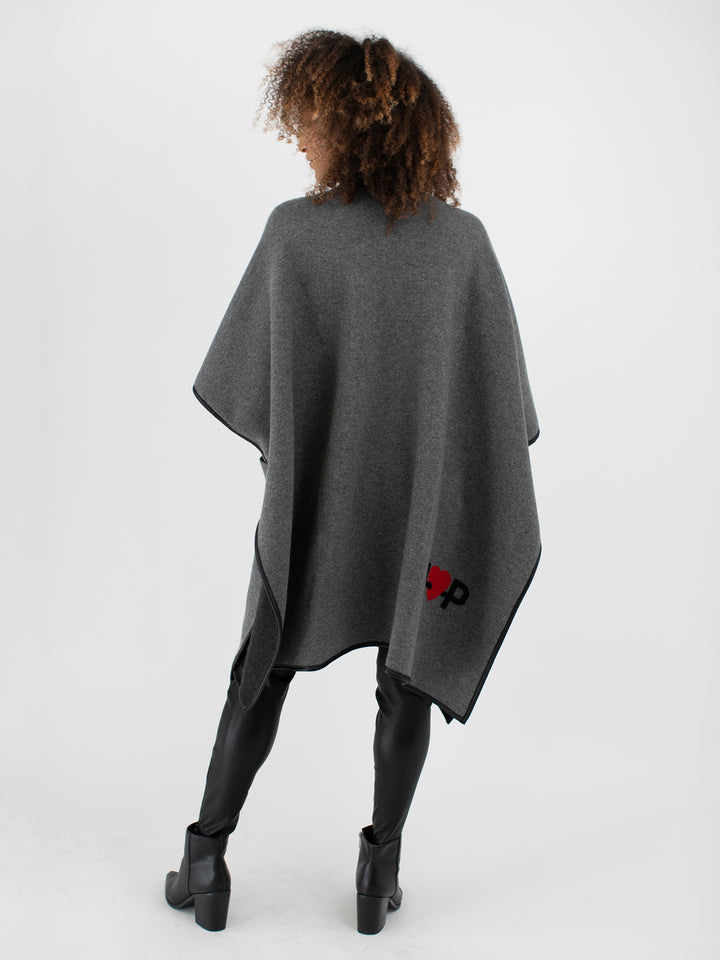 Cashmere Reversible Poncho #CHARCOAL/SMOKE