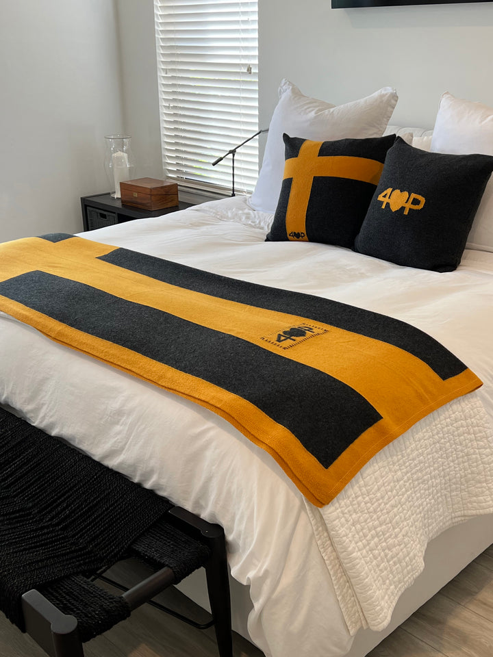Cashmere Blanket #CHARCOAL/GOLD