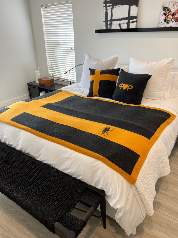 Cashmere Blanket #CHARCOAL/GOLD
