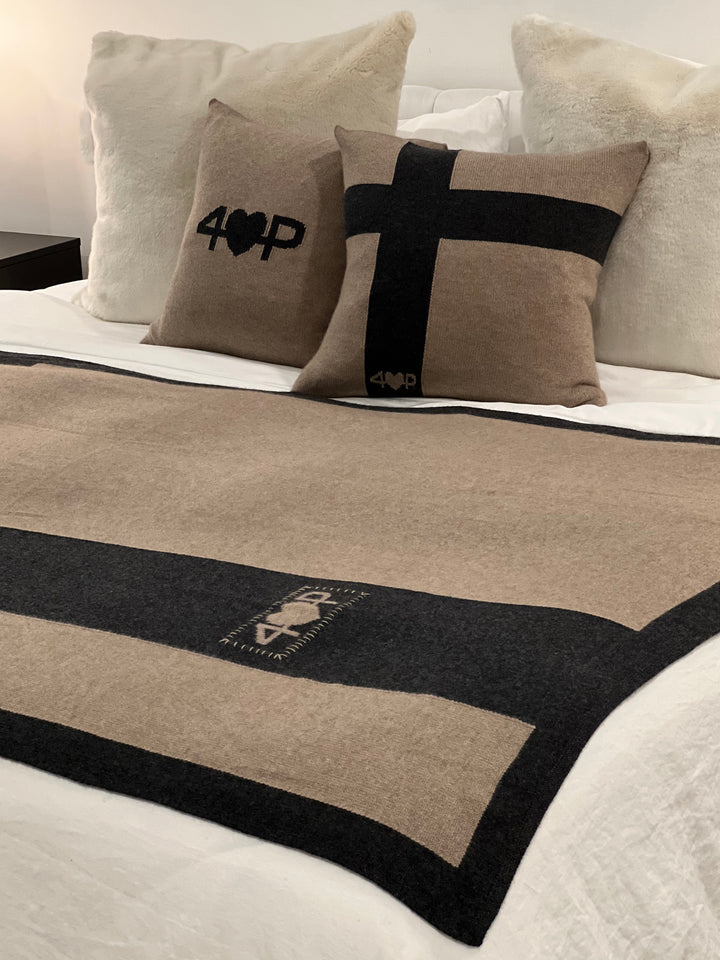 Cashmere Blanket #FAWN/CHARCOAL