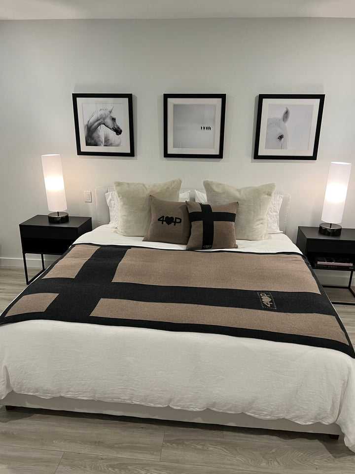 Cashmere Blanket #FAWN/CHARCOAL