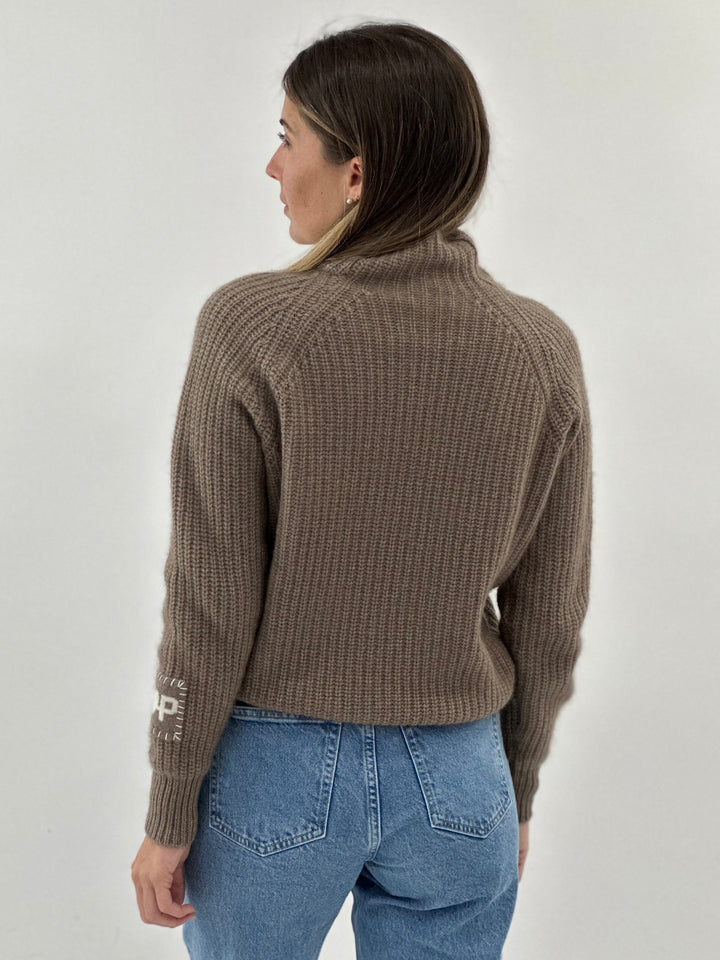 Ribbed Mock neck Cashmere Sweater #FAWN