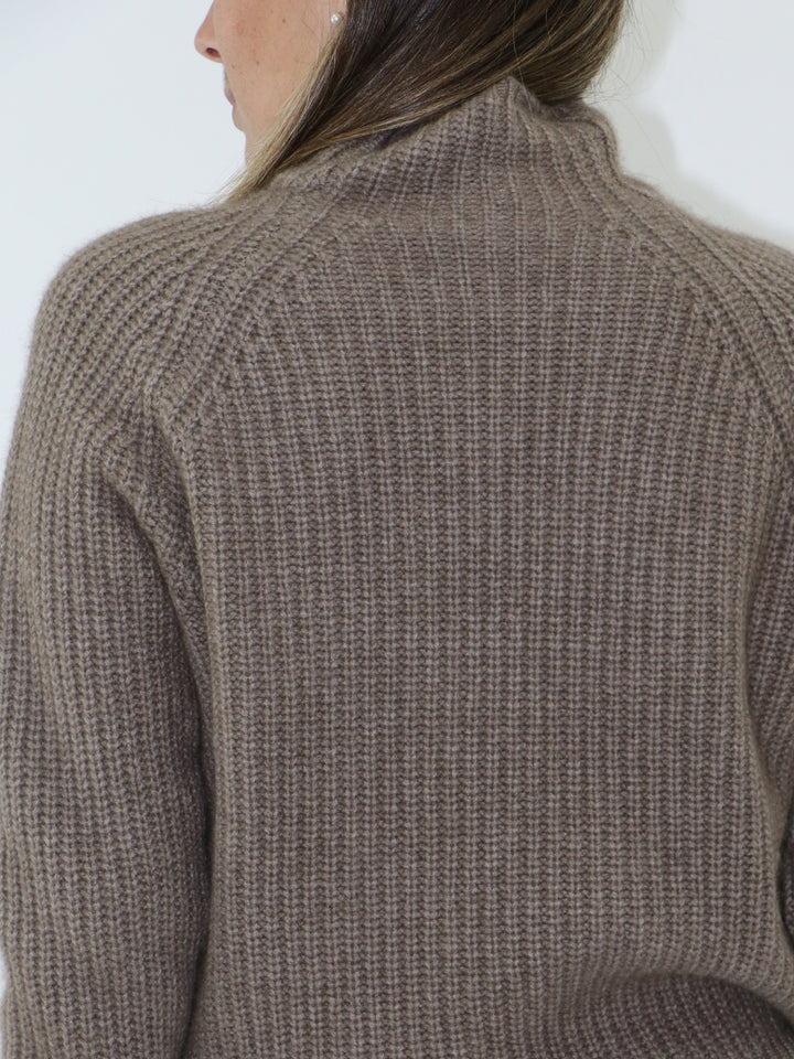 Ribbed Mock neck Cashmere Sweater #FAWN