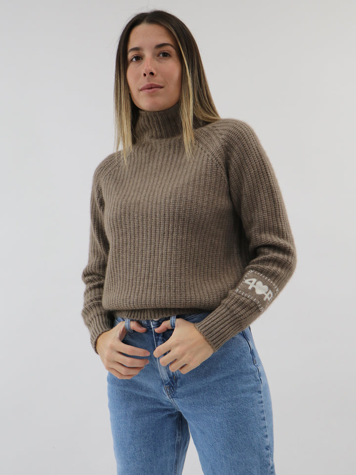 Ribbed Mock neck Cashmere Sweater #FAWN