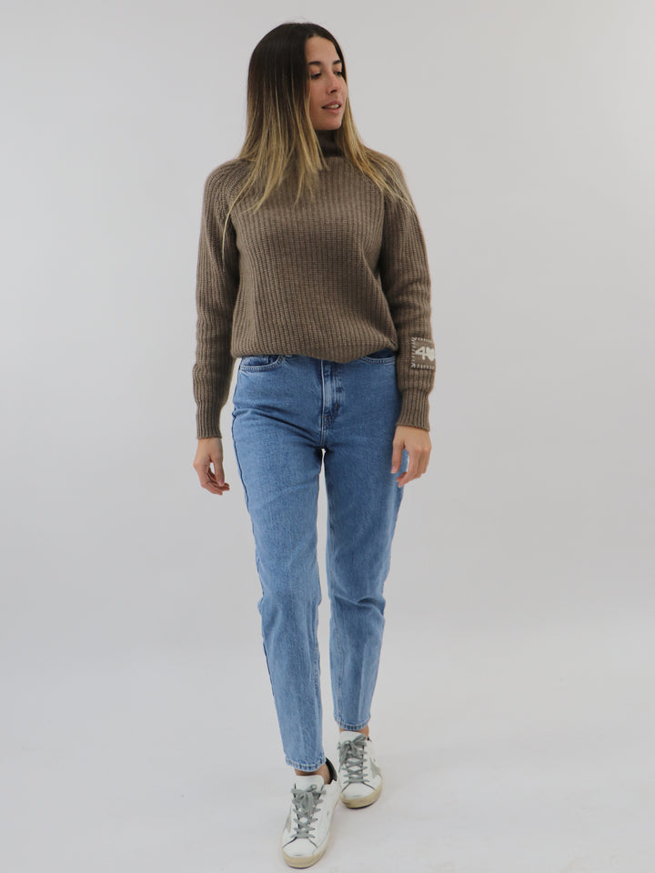 Ribbed Mock neck Cashmere Sweater #FAWN