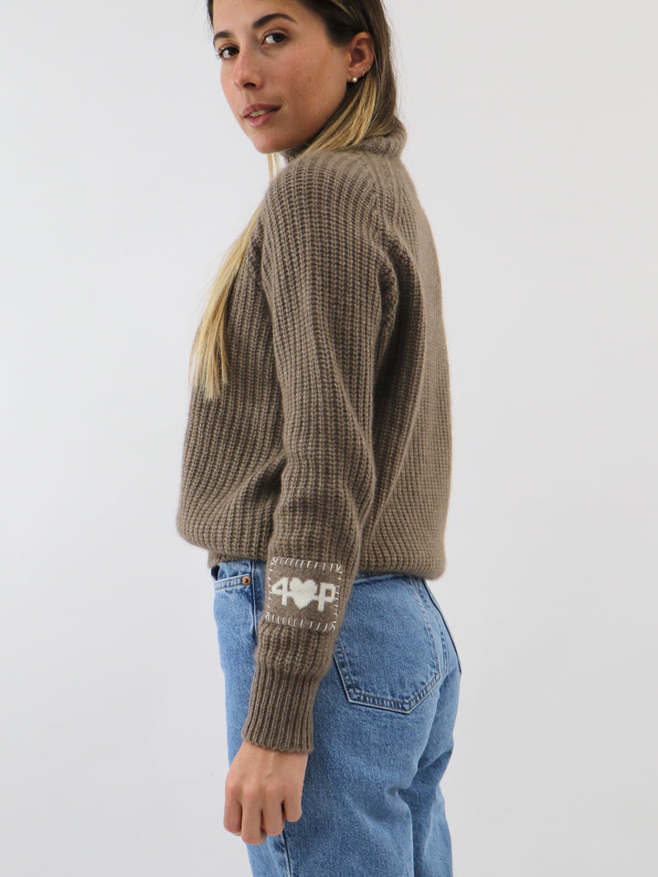 Ribbed Mock neck Cashmere Sweater #FAWN