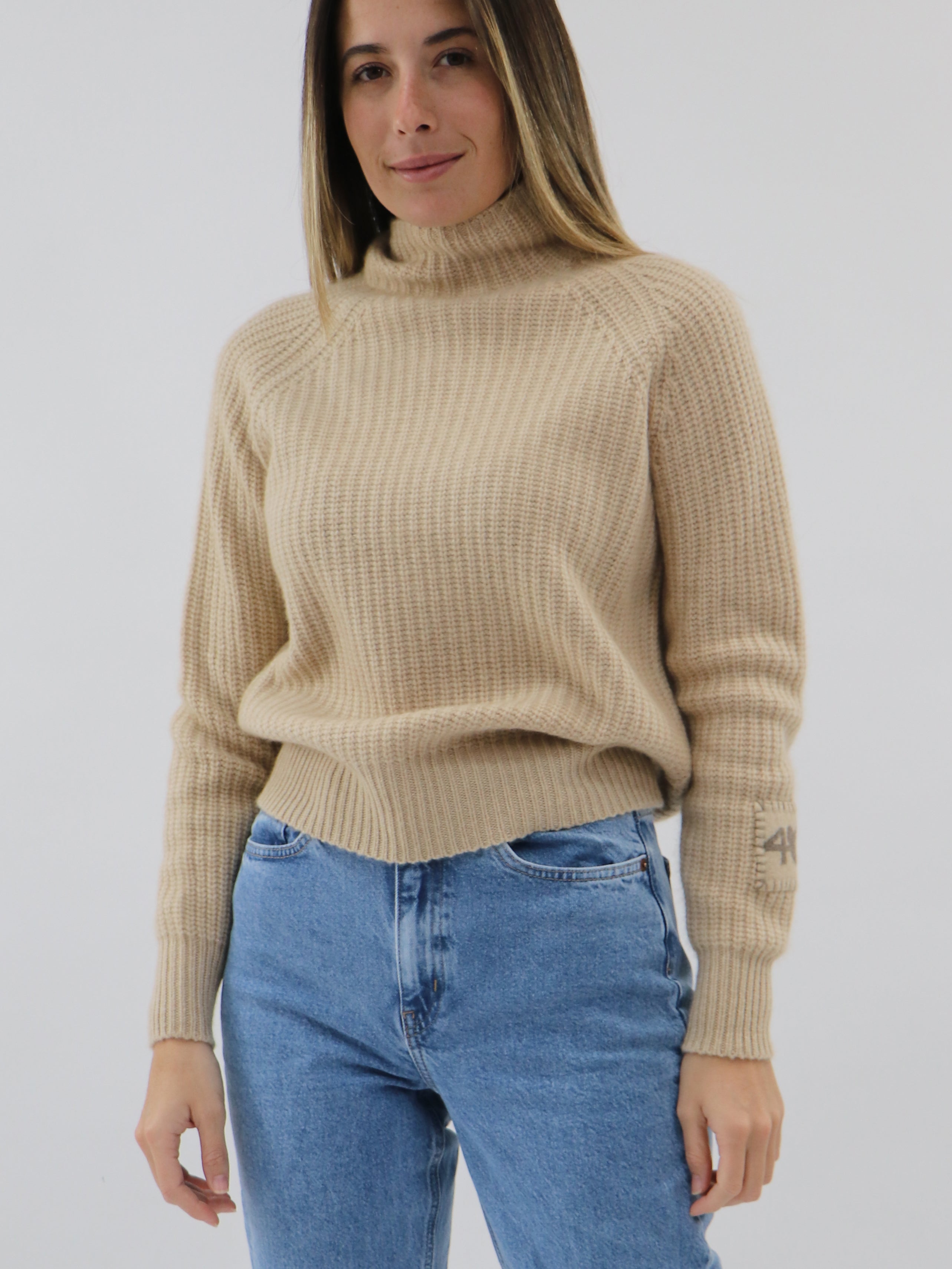 Ribbed Mock neck Cashmere Sweater