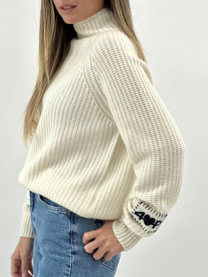 Ribbed Mock neck Cashmere Sweater #PEARL