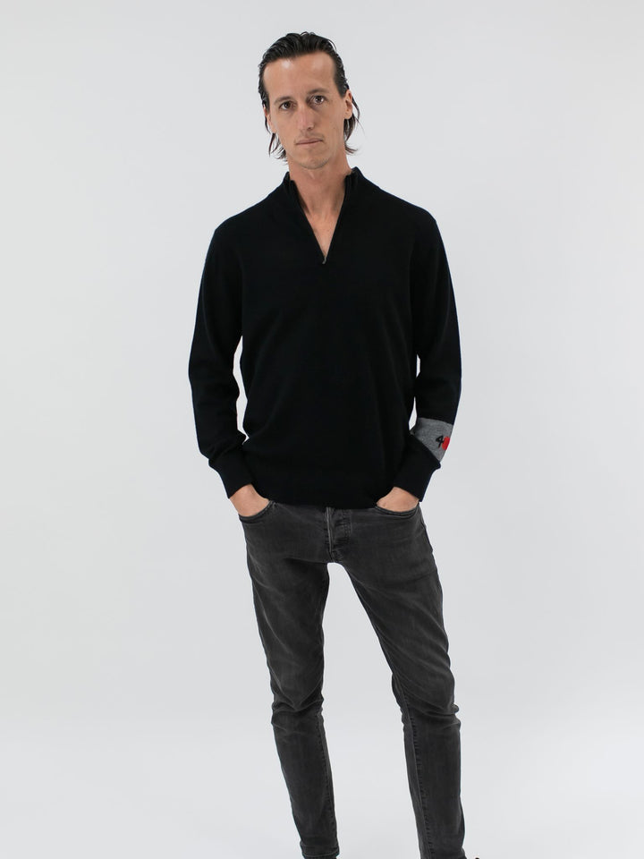 Men's Cashmere Quarter Zip Pullover #BLACK