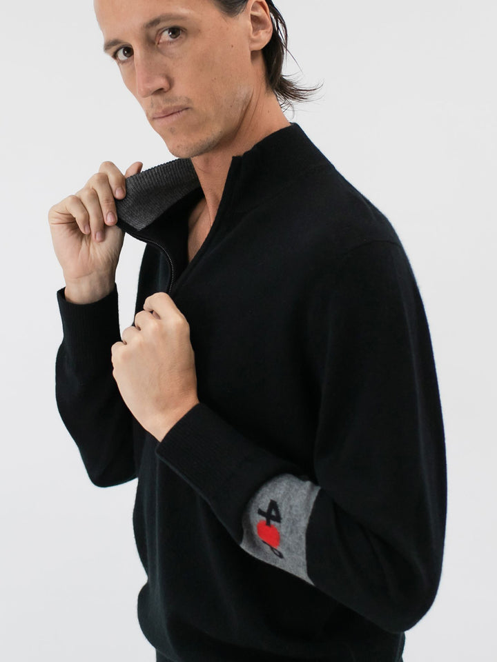 Men's Cashmere Quarter Zip Pullover #BLACK 