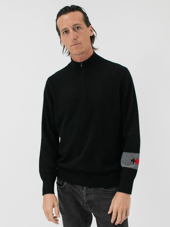 Men's Cashmere Quarter Zip Pullover #BLACK