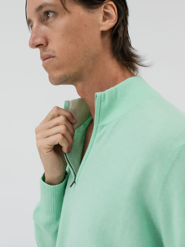 Men's Cashmere Quarter Zip Pullover #MINT