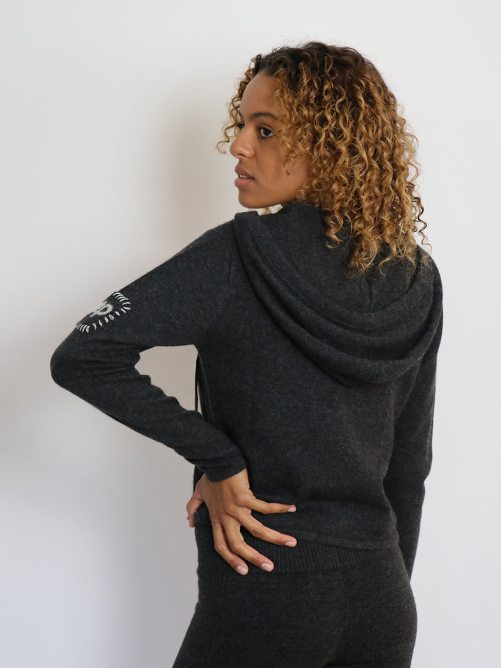 Cropped Zip up Cashmere Hoodie #CHARCOAL