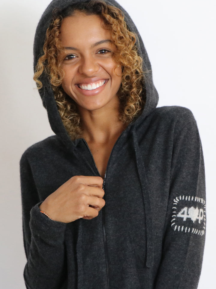Cropped Zip up Cashmere Hoodie #CHARCOAL