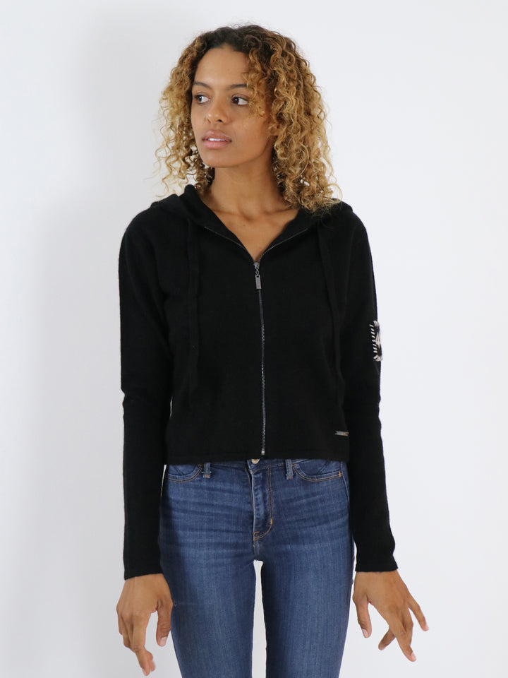 Cropped Zip up Cashmere Hoodie #BLACK