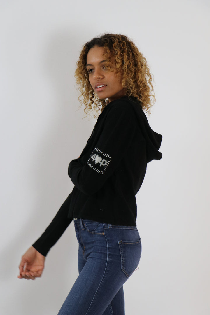 Cropped Zip up Cashmere Hoodie #BLACK